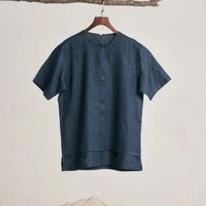 DRIFTSLAY T-SHIRT -URBAN MANDARIN LINEN SHIRT-TEAL BLUE