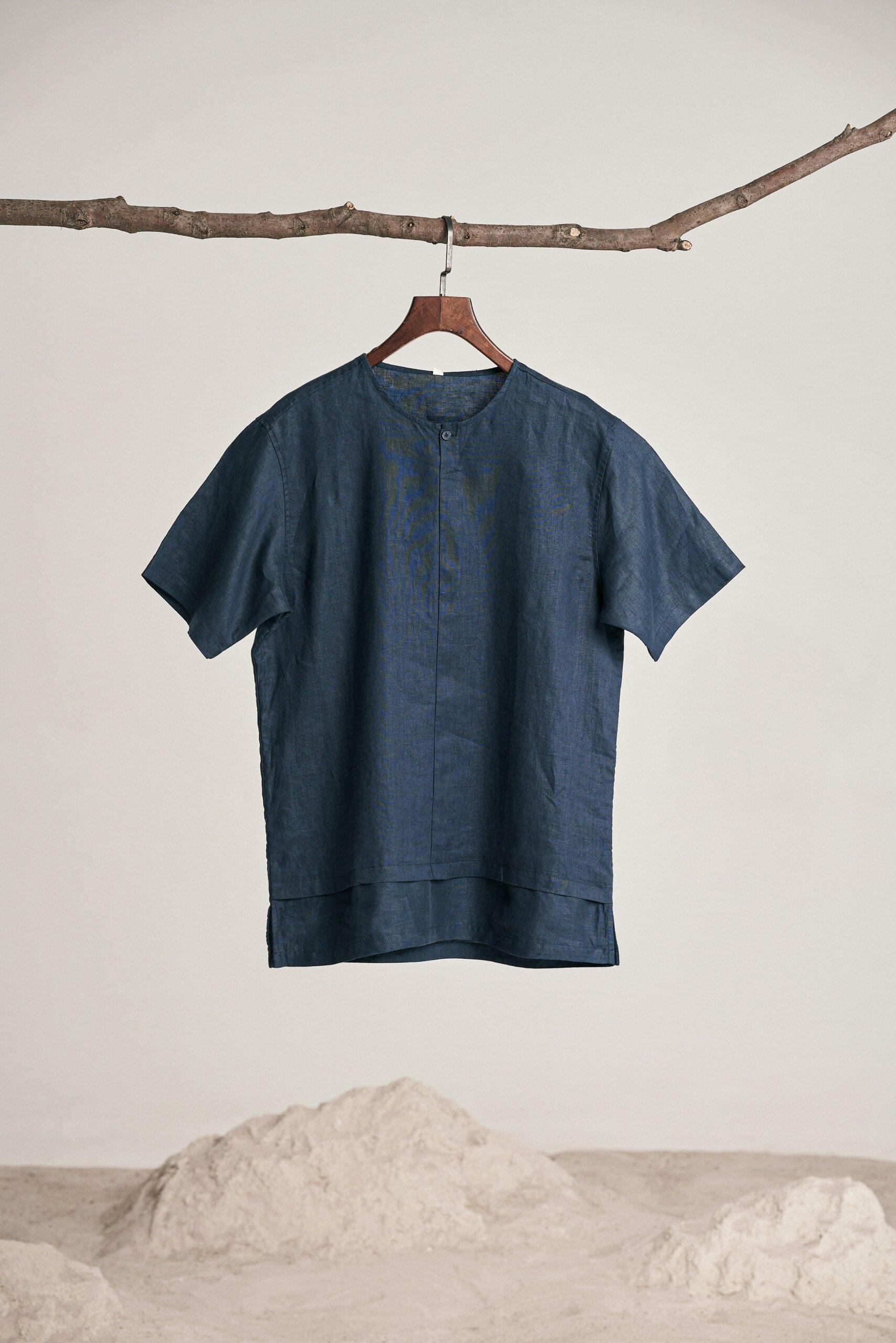 DRIFTSLAY T-SHIRT -URBAN MANDARIN LINEN SHIRT-TEAL BLUE