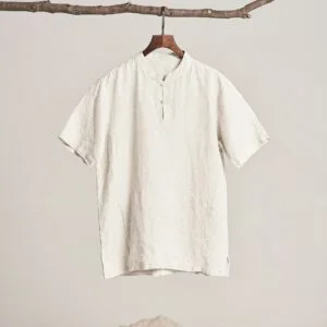 DRIFTSLAY T-SHIRT -MANDARIN COLLAR LINEN SHIRT-IVORY WHITE
