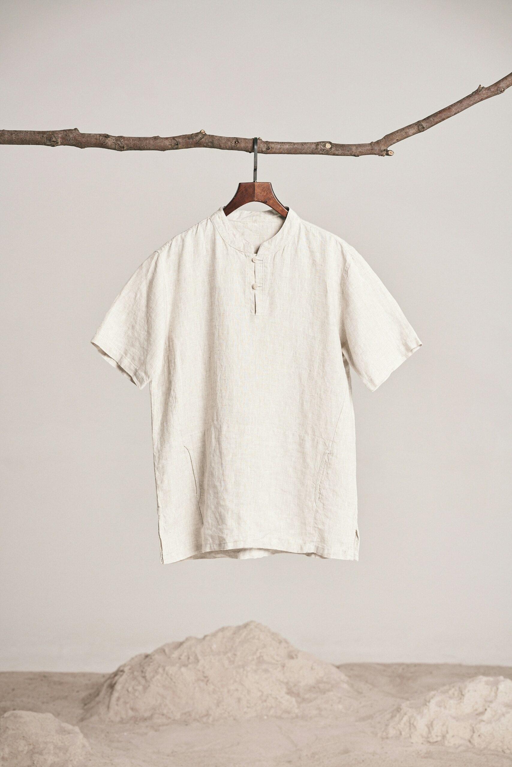 DRIFTSLAY T-SHIRT -MANDARIN COLLAR LINEN SHIRT-IVORY WHITE